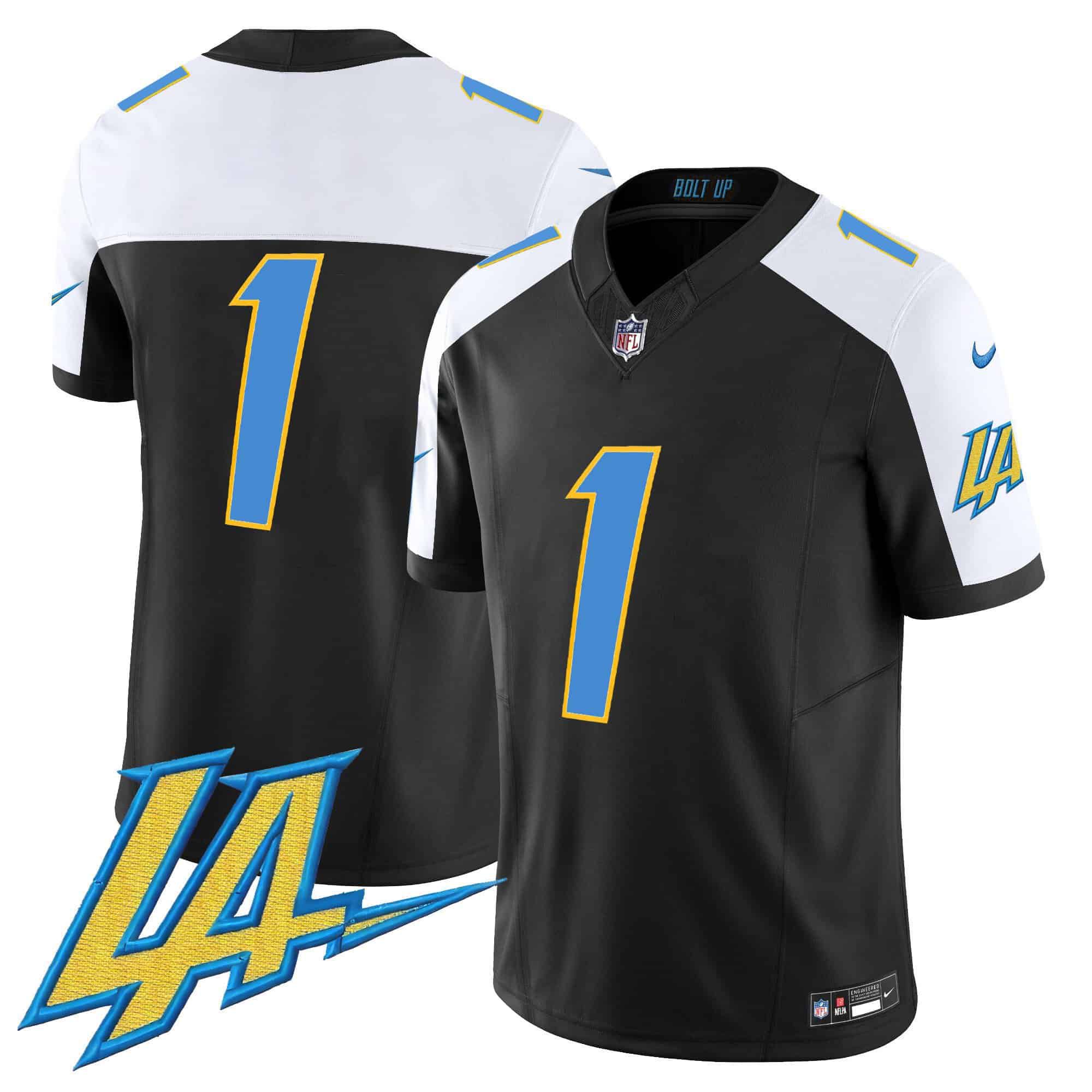 Men Los Angeles Chargers 1 No Name Black 2024 Nike Vapor Limited NFL Jersey
